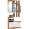 HOMCOM Mobile Appendiabiti 3 in 1 con Scarpiera e Specchio, Ganci e Cassetti, in Legno, 90x24x177 cm, Bianco e Noce