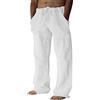 MILAX Pantaloni in lino, pantaloni casual da uomo, lunghi, leggeri, estivi, da spiaggia, in lino, vestibilità larga, casual, casual, tinta unita, comodi, larghi, Zz04#bianco, L