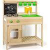 BlueWood Cucina Giocattolo Montessori in Legno per Bambini | Cucina da Esterno BlueWood | Rubinetto Funzionante, Lavello Grande, Ripiani e Accessori | Gioco Educativo Sensoriale