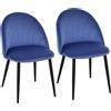 HOMCOM Set di 2 Sedie da pranzo nordiche in velluto senza braccioli con schienale curvo gambe in metallo sedia imbottita per sala da pranzo blu|Aosom