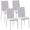 HOMCOM Set 4 Sedie Imbottite per Sala da Pranzo con Rivestimento in Similpelle, 41x50x91cm - Bianco|Aosom