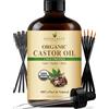 Handcraft Blends Olio di ricino pressato a freddo biologico in bottiglia di vetro con spazzole per ciglia - 118 ml - 100% puro e naturale - Olio vettore di qualità premium per la crescita dei capelli