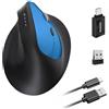 Wowssyo Mouse wireless ergonomico 3 modalità [Bluetooth 5.2, 2.4G, cablato] Wireless verticale, mouse ricaricabile senza fili 1200/1600/2400/3200/6400/9600 DPI, batteria ricaricabile, 6 tasti, PC/Mac blu