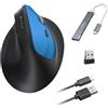 Wowsyo Mouse Verticale Wireless Ricaricabile – Bluetooth 5.2 E 2.4G, 5 Pulsanti, 800/1200/1600 DPI, Ergonomico Per Windows E Mac