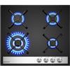 GASLAND GH6604BG1FC Piano Cottura a Gas in Vetro, Da Incasso, 4 Fuochi Con Bruciatore Wok, 60 cm, Vetro Nero, Fornello Butano 8000 Watt, GPL/Gas Naturale