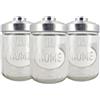 MA MAISON Set 3 Barattoli In Vetro con Coperchio 800 cc - Tris di Contenitori, Sale Grosso, Sale Fino, Caffè, Zucchero, da Cucina, Alimenti - Scritte Decorato e Colorato (Bianco | Righe | 800 cc)
