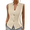 Generic Donna Estate Elegante Business Casual Gilet senza Maniche Moda Tendenza Casual V-collo Bottone Ufficio Sottile Colore Solido Blazer Gilet (Beige,XL)