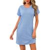 Leversic Camicia Notte Donna Maniche Corte Cotone Vestaglia Estiva Manica Corta T-Shirt da Casa Casual Blu M