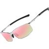 LEDING&BEST Occhiali da Sole da Uomo Donna Polarizzati Metallo Telaio Rettangolari Ultra Leggeri antiriflesso Protezione UV Moda Occhiali da Sole Cat 3 CE