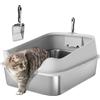 PawHut Lettiera per Gatti in Acciaio Inossidabile XXL con Bordo Alto Paletta Facile da Pulire a Prova di Perdite 70x50x30 cm Grigio | Aosom Italy
