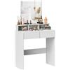 HOMCOM Tavolo da trucco con specchio, tavolo da trucco con 2 cassetti e 3 scomparti, stile moderno, 75 x 38 x 135 cm, bianco | Aosom Italy