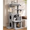 Globlazer Tiragraffi per Gatti Stabile con Grandi Base Grotta Imbottiti Piattaforma Peluche Giocattoli, Albero Tiragraffi Alto 127 cm per Grandi Gatti Anziani Riposare Giocare (FC50, Grigio Chiaro)