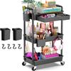 Yeabett Carrello portaoggetti a 3 livelli con cassetto, carrello multiuso con ripiano in plastica e ruote bloccabili, carrello portaoggetti multifunzionale per cucina, bagno, ufficio, soggiorno, nero