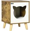 Pawhut Casetta in legno per gatti casa per gatti interni corva di gatti con cuscino lavabile e gambe rialzate 34 x 34 x 44,5 cm marrone