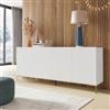 DEGHI Madia 200x85h cm bianco con 4 ante cannettate soft close e piedi in metallo oro - Judith