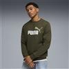 PUMA Felpa girocollo in pile con logo Essentials No. 1 da uomo,, Dark Olive, S