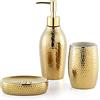 Creativefine Set dispenser di sapone dorato, set di accessori da bagno in ceramica da 3 pezzi, portasapone e lussuoso bicchiere portaspazzolino per bagno e WC degli ospiti