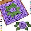 COSORO 25 rose artificiali in schiuma, color viola, con stelo, realistiche al tatto, per decorazioni per matrimoni, bomboniere per doccia nuziale, feste per la casa, baby shower, decorazioni per la festa di