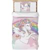 Caregchrisj Copripiumino Singolo Bambina 135x200cm, Rosa Arcobaleno Unicorno Motivo Microfibra Biancheria da letto - Copripiumino 135x200 e 1 Federa 50X75cm
