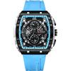 FORSINING Orologio da uomo al quarzo, quadrante rettangolare alla moda, orologio da polso in silicone, stile casual, da lavoro e militare, impermeabile, analogico, con data, Blu, Cinturino