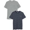 Amazon Essentials Maglietta Girocollo a Maniche Corte con Taschino Uomo, Pacco da 2, Blu Marino Righe/Grigio Puntinato, S