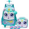 Egchescebo Zaino con Rotelle Bambina Trolley Animale Zainetto Asilo Scuola Elementare Primaria 17" 3PCS Borsa Pranzo Portamatite Media Carrello Ruote Valigia Ragazza per Rullo Valigia da Viaggio Verde