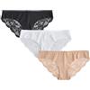 NEXT Confezione da 3 brasiliane con Retro in Pizzo Che Non lasciano Il Segno Nero/Bianco/Pralina Nude 40