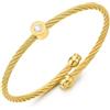 COOLSTEELANDBEYOND Bracciale Rigido Dorato per Donna in Acciaio, Filo Ritorto con Cristalli Trasparenti con Montatura a Castone