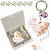 Regalami.shopSet 6 Portachiavi Orsetti Tutto COMPRESO, per Battesimo, Nascita, Compleanni, Baby Shower (Orso Rosa con Scatola (6 Rosa)