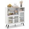 GIANTEX Armadio da cucina a buffet con ante in vetro, credenza a buffet con ripiani regolabili, cassettiera in legno con 5 gambe in metallo, armadietto 100 x 40 x 100 cm (bianco)