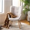 FurnitureR Poltrone Rilassanti, Tessuto Beige con Schienale Alto Ergonomico e Piedi in Legno di Faggio, H45 cm, Sedia da Lettura Casual per Camera da Letto, Balcone e Giardino, 61 x 72 x 88 cm
