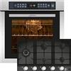 Kaiser Set EH 6306 R + KCG 9387, forno da incasso, acciaio inox, 79L 15 Fkt. Grill Air Fryer Full Touch + piano cottura a gas incassato, nero vetro, 3,8 KW