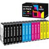 Hookink 502XL Cartucce Compatibili per Epson 502XL 502 XL per Expression Home XP-5100 XP-5105 XP-5150 XP-5155 Workforce WF-2860 WF-2865 WF-2880 WF-2885 (15-Pezzi, 6 Nero 3 Ciano 3 Magenta 3 Giallo)