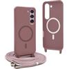 YFSYLL Magnetica Cover per Samsung Galaxy S23 con Cordino,Compatibile con MagSafe,Silicone Case con Regolabile Cordino da Collo Nylon Catena Collana Tracolla - Rosa Gold