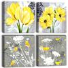 Artscope Stampe e Quadri su Tela 4 pz. Fiori Gialli e Uccelli Immagine Fotografia Murale Tela Wall Art Bel Regalo per Home Decor Ristorante Cucina Regalo di Anniversario Compleanno 30x30CM