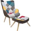 LIBEROSHOPPING Poltrona e pouf in tessuto patchwork con gambe in legno seduta imbottita