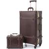 Urecity Valigia Vintage con Ruote Trolley Valigia da Viaggio Leggera Stile Retrò Valigia a Guscio Duro 2 Pezzi con Valigia Piccola da 12 Pollici, S(12)+M(20), Vintage