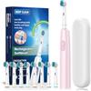 Generic Spazzolino elettrico rotante a sospensione magnetica, 5 modalità di pulizia sonica, impermeabile, 8 testine e custodia per viaggi, campeggio, equitazione (rosa)