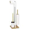 Wenko Set WC MOD. Rivalta portarotolo e portarotolo di riserva in bambù Vetro di Sicurezza scopino Nero Acciaio 18 x 70 x 23 cm Bianco Naturale