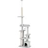 PawHut Tiragraffi per Gatti a Soffitto, Albero per Gatti da Pavimento a 6 Livelli con con Casetta e Pali Tiragraffi, 60x40x225-255cm, Grigio