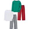 LOLPIP Pigiama da bambino, 4 pezzi, in cotone elasticizzato, a costine, con pantaloni a scacchi, 3-12 anni, A scacchi lunghi - bianco verde - 4 pezzi, 8 anni