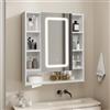YU YUSING Specchio Bagno Contenitore con Luce LED, 72x80x13cm, Mobili Armadio Bagno con 9 Ripiani 1 Anta, Mobile Parete con Specchio, 3 Temperature di Colori Dimmerabili, Mobiletto Salvaspazio Parete