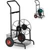 Relaxdays Carrello Avvolgitubo da Giardino, Carrellino Mobile per Acqua in Metallo, 2 Rotelle, Tubi Lunghi 45 m, Nero