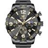 OLEVS Orologi da uomo, 44 mm, quadrante a tre occhi, cinturino in acciaio inox, movimento al quarzo, 30 m, impermeabile, vetro antigraffio, 3678 Diamante/Nero