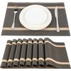 SUEH DESIGN Tovagliette Americane Lavabili PVC 45 x 30cm Set 8 Pezzi, Marrone scuro
