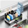 JOUING Organizer Cucina Porta Spugne Lavello Organizer per Lavello in Acciai Inox Sink Caddy con Aschetta di Scarico Autodrenante Adatto per Spazzole,Strofinaccio,Detersivo Piatti (Nero)