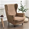 WJHDWYD 2-Pezzi Copripoltrona con Orecchie Elasticizzato, Tinta unita jacquard Addensare Strandmon Copridivano da 1 Posto con Fodera per Cuscino, Lavabile, per Soggiorno Camera(Cammello)