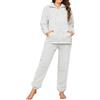 Tuopuda Pigiama Donna Invernale Pigiami Due Pezzi, Pigiama Pile da Casa con Tasche Zip Felpa Manica Lunga e Pantalone Lungo, Indumenti da Notte Sleepwear, Grigio Chiaro, L