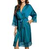 Tuopuda Pigiama Kimono Donna Elegante Vestaglia Corta in Pizzo Raso Camicia da Notte con Cintura Scollo a V Camice da Notte Nightdress Accappatoi per Sposa al Nubilato/Matrimoni/Feste, blu, L