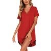 Rayson Camicia da Notte Donna Pigiama Vestito Bottone Scollo a V Manica Corta Pigiameria Vestaglia Casual da casa Allentata e Confortevole Lingerie Abiti(Rosso,XL)
